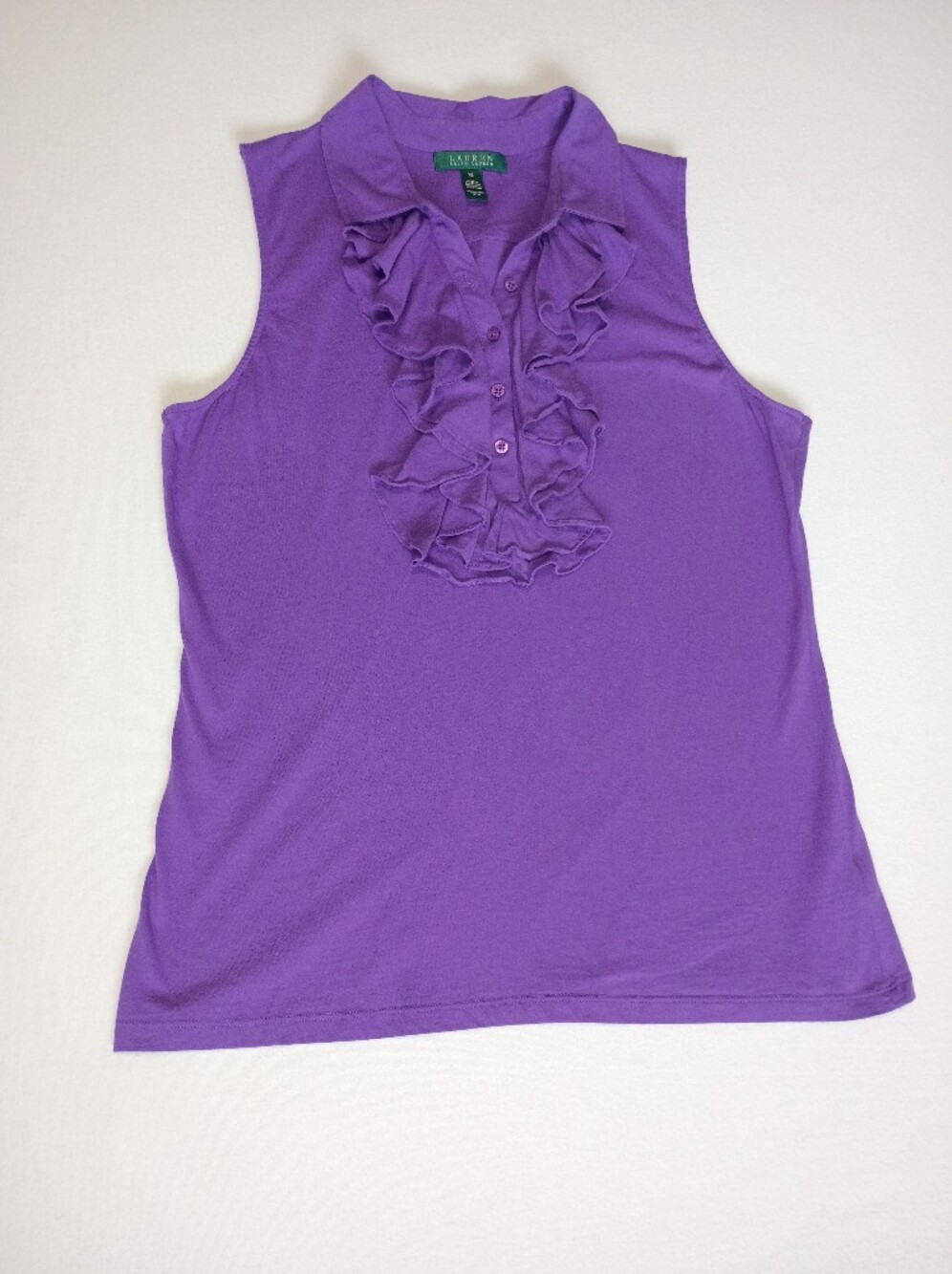 Lauren Ralph Lauren XL 100% Cotton Purple Sleeveless Ruffle Front Blouse
